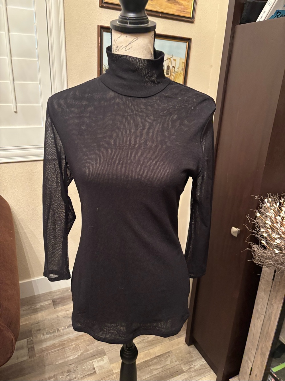 New York & Company Black Sheer Turtleneck Top